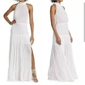 New Veronica Beard Lilliana Plisse Pleated Halter Wite Maxi Dress Bridal Sz 4